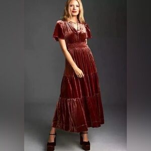 Anthropologie Maeve Somerset Velvet Dress in Raspberry NWT